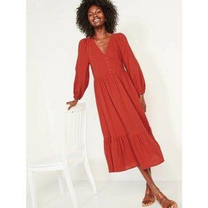 Old Navy Long-Sleeve Fit & Flare Tiered Midi Dress, Summer Sienna - Large